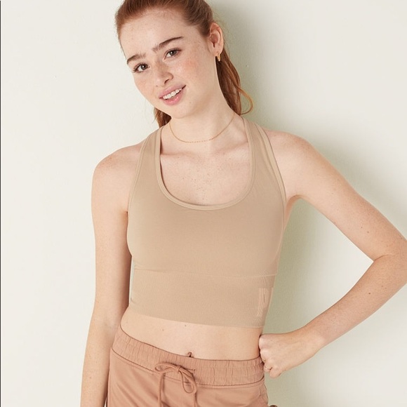 Victoria’s Secret PINK Seamless Scoop Crop Bra Hummus Large NEW - Picture 1 of 9